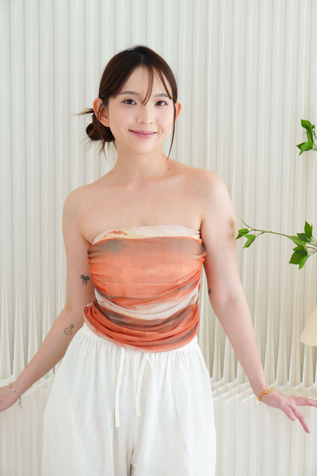 Bali Ombre Mesh Padded Tube Top in Brown Orange
