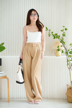 Dika Wide Legged Pinstripes Pants in Khaki