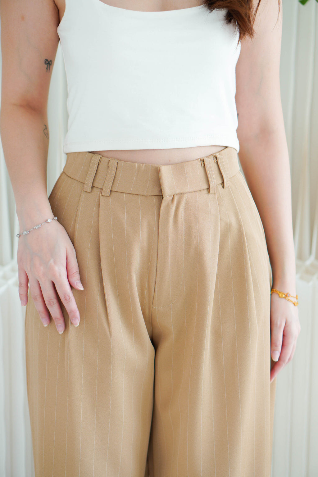 Dika Wide Legged Pinstripes Pants in Khaki