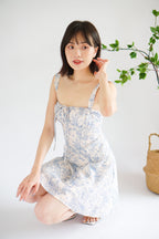 Mini Misty Floral Corset A-Line Dress in Blue and White