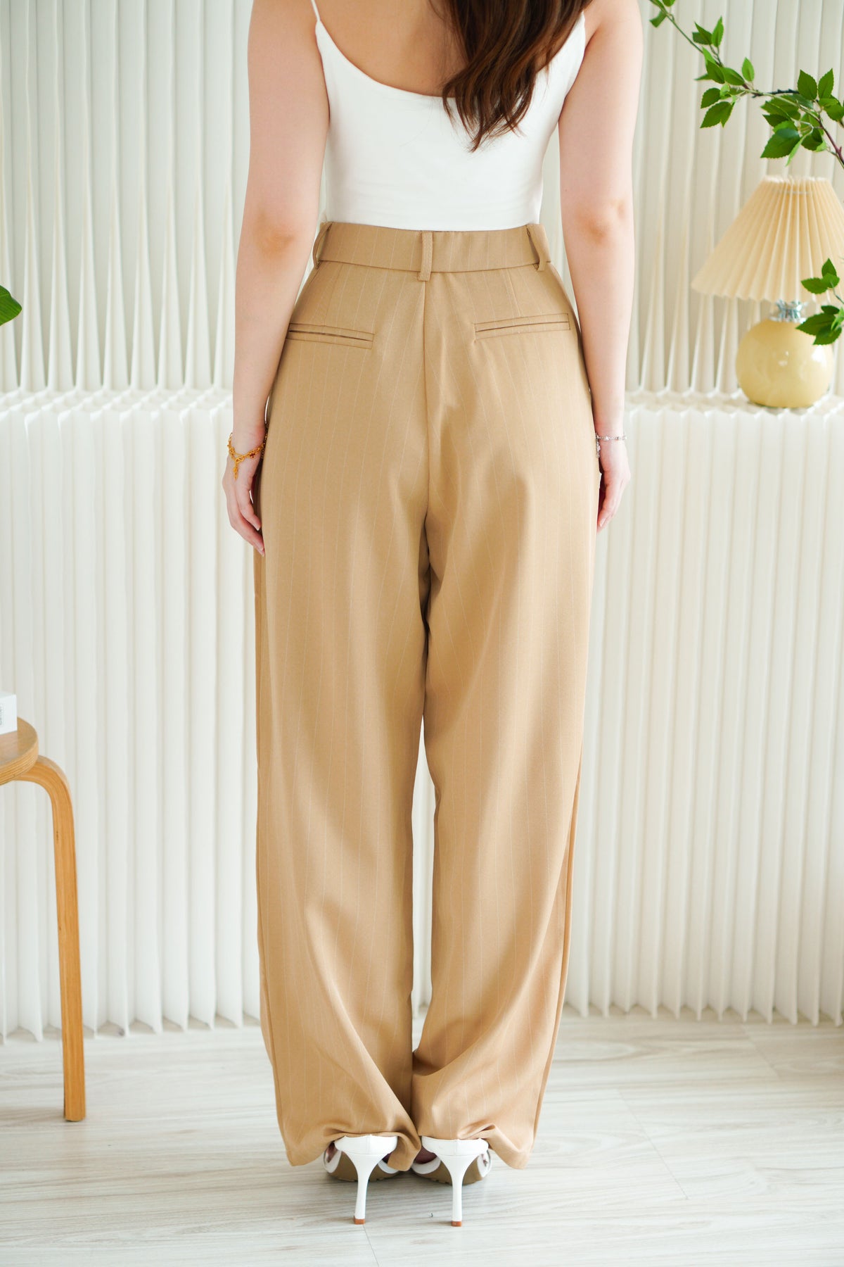 Dika Wide Legged Pinstripes Pants in Khaki