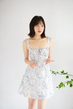 Mini Misty Floral Corset A-Line Dress in Blue and White