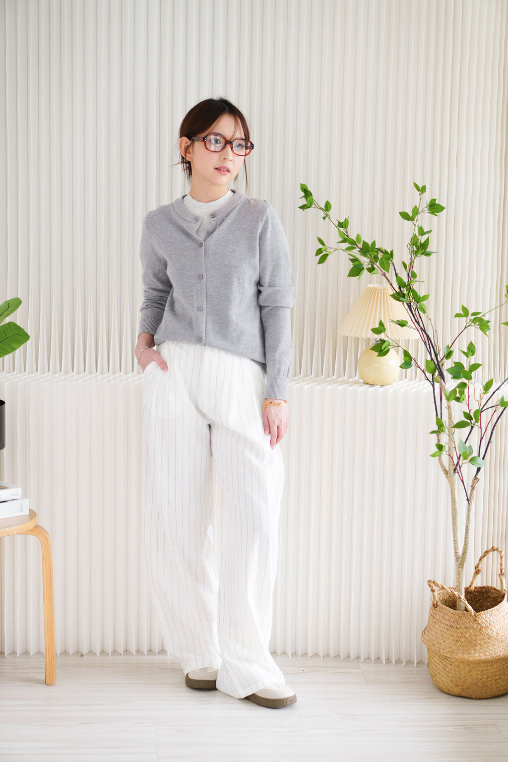 Dika Wide Legged Pinstripes Pants in White