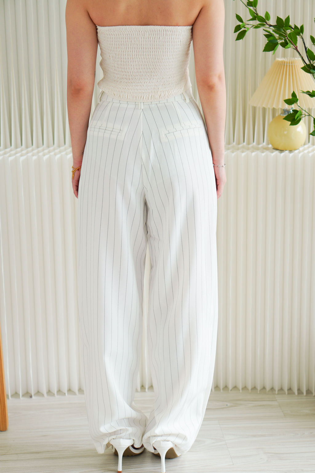 Dika Wide Legged Pinstripes Pants in White