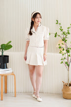 Haera 2 Piece Tweed Skirt Set in Beige