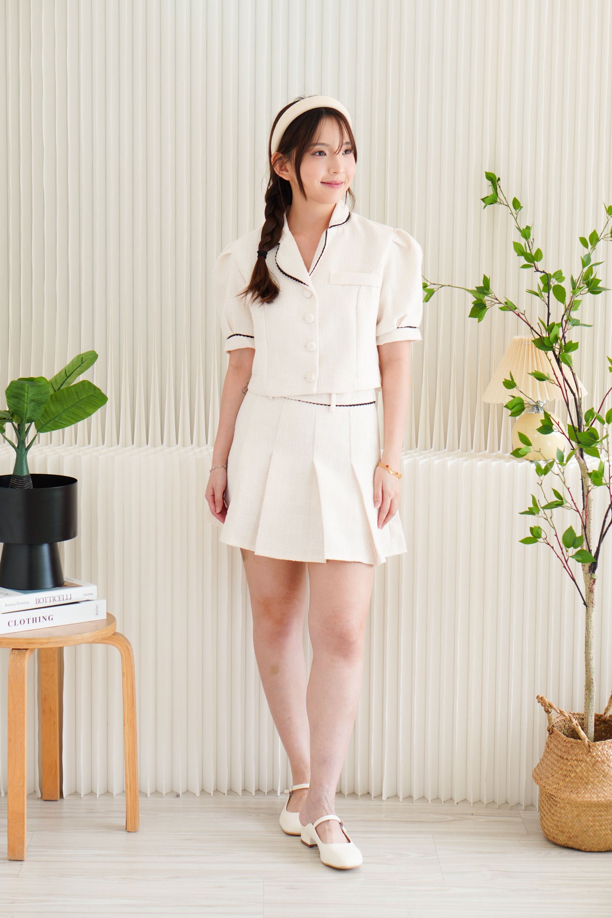 Haera 2 Piece Tweed Skirt Set in Beige