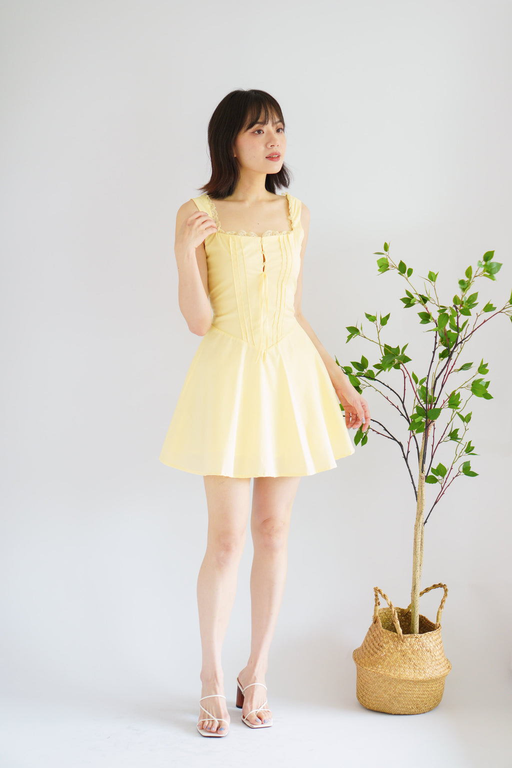 Maisie A-Line Corset Mini Dress in Yellow