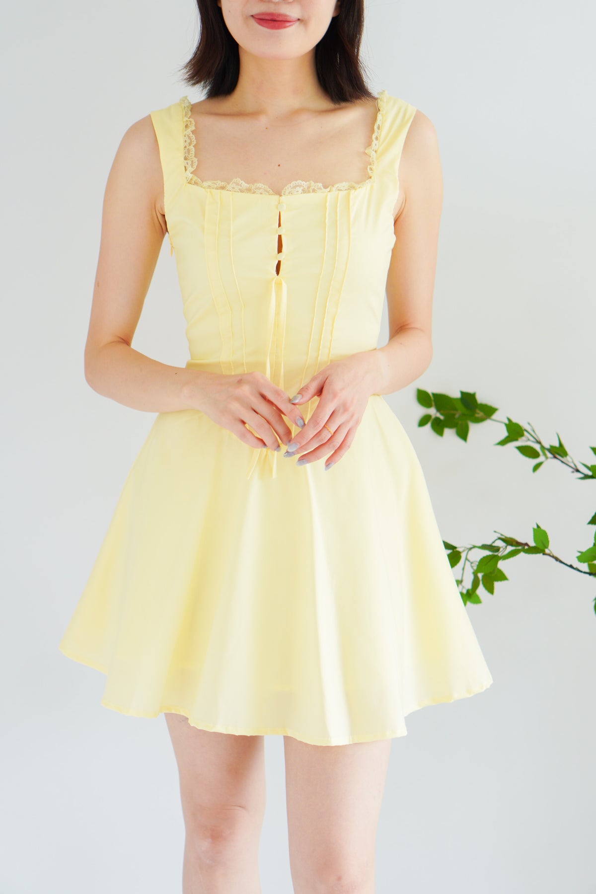 Maisie A-Line Corset Mini Dress in Yellow