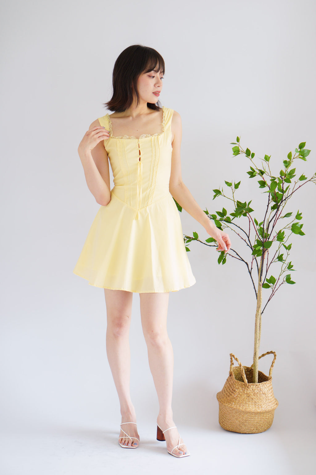 Maisie A-Line Corset Mini Dress in Yellow