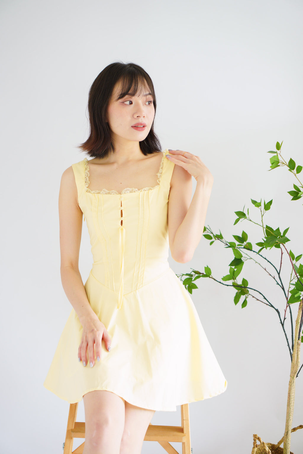 Maisie A-Line Corset Mini Dress in Yellow