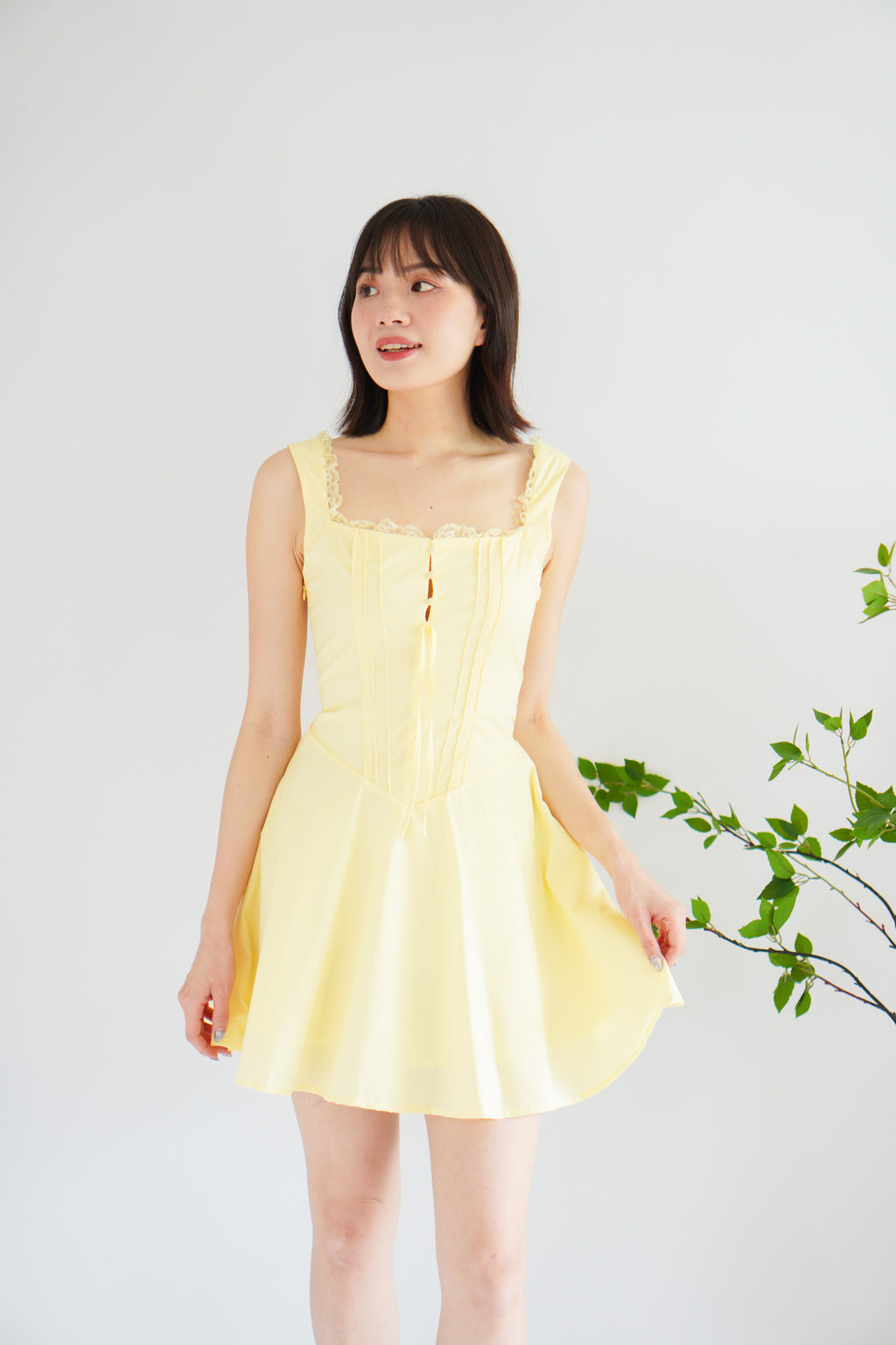 Maisie A-Line Corset Mini Dress in Yellow