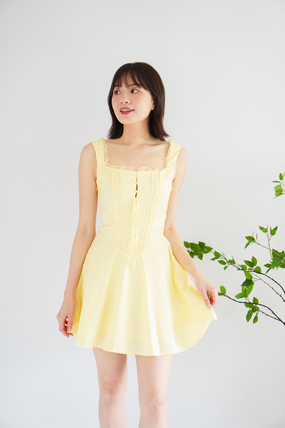 Maisie A-Line Corset Mini Dress in Yellow