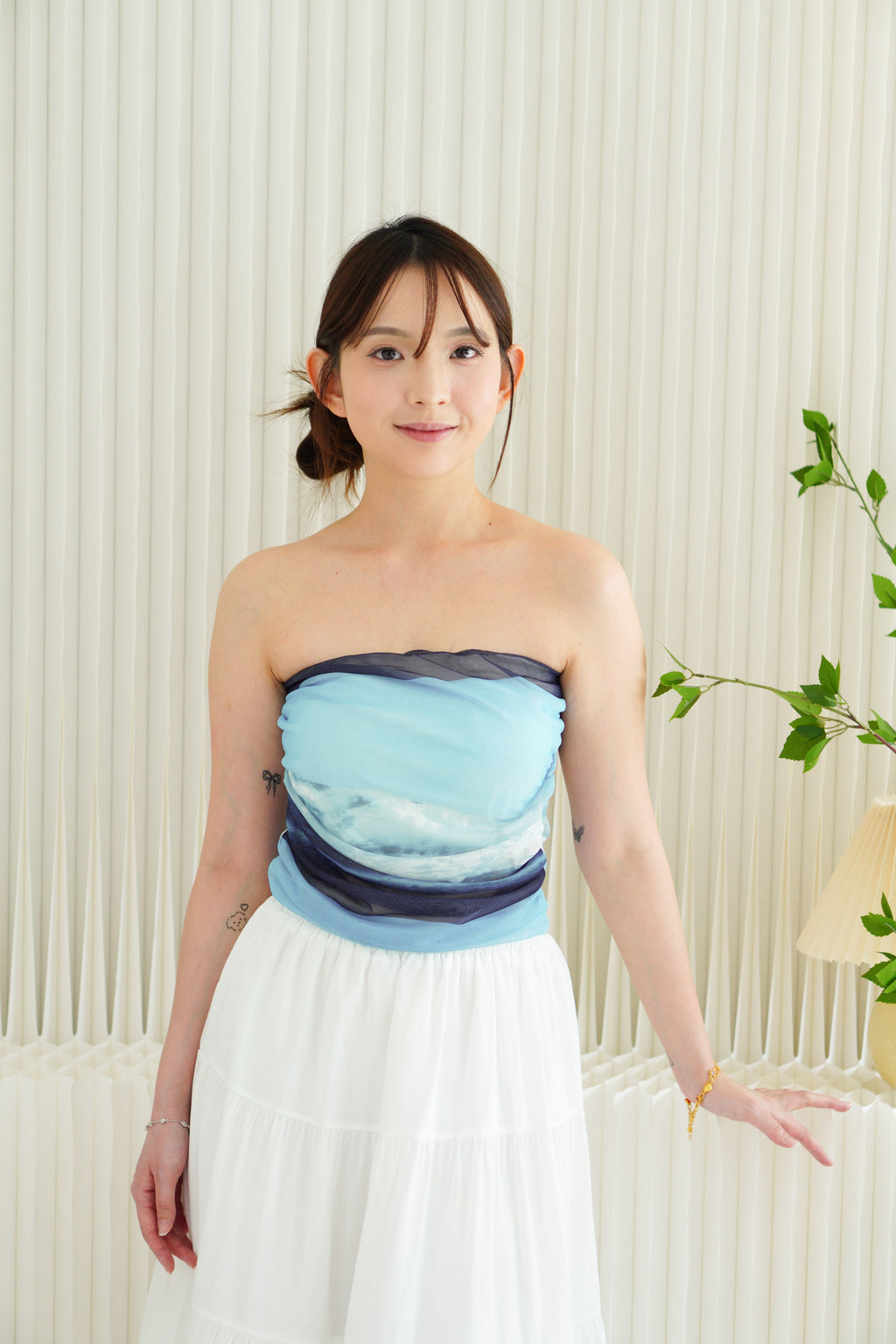 Milos Painting Ombre Mesh Padded Tube Top in Blue
