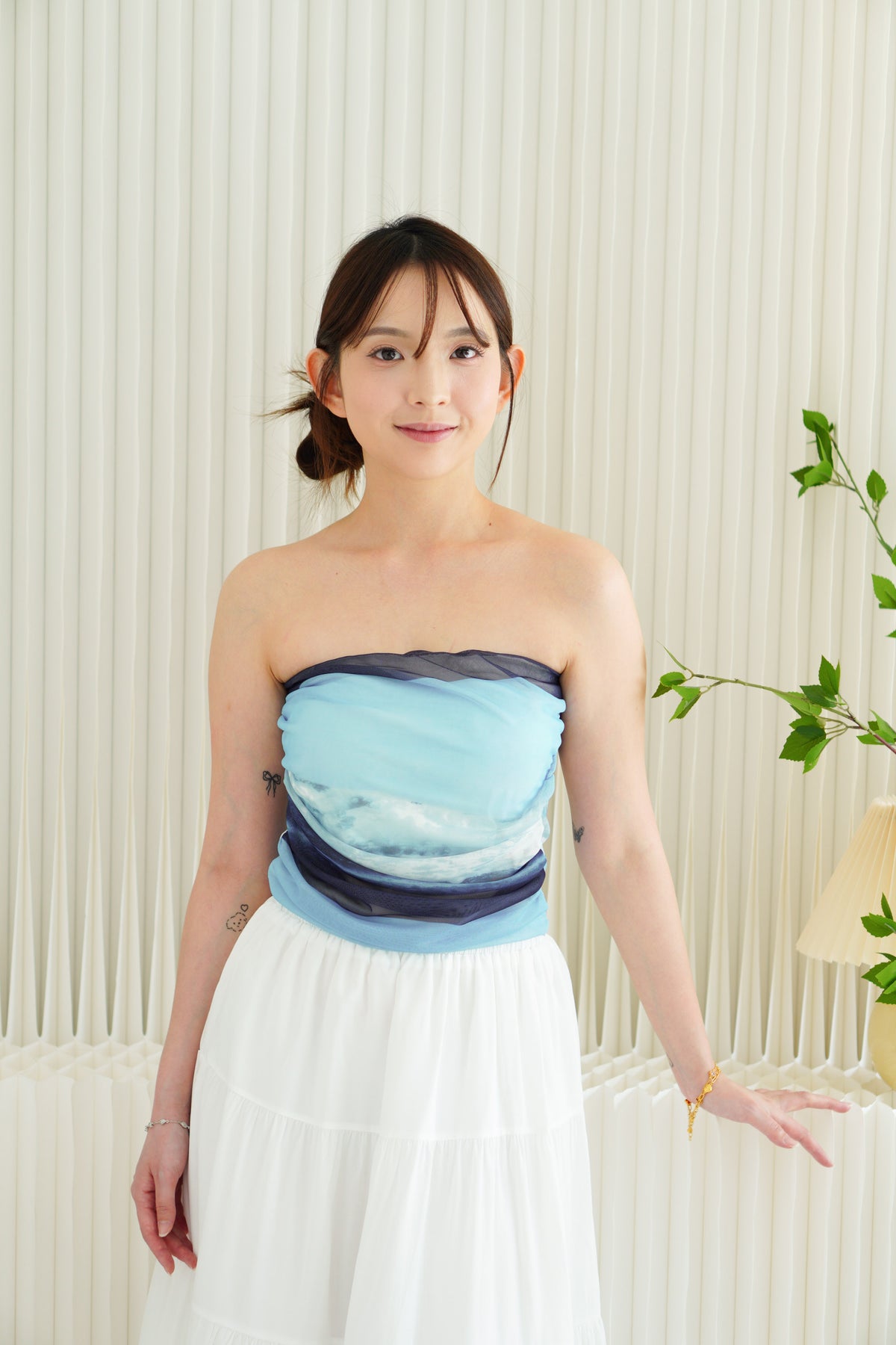 Milos Painting Ombre Mesh Padded Tube Top in Blue