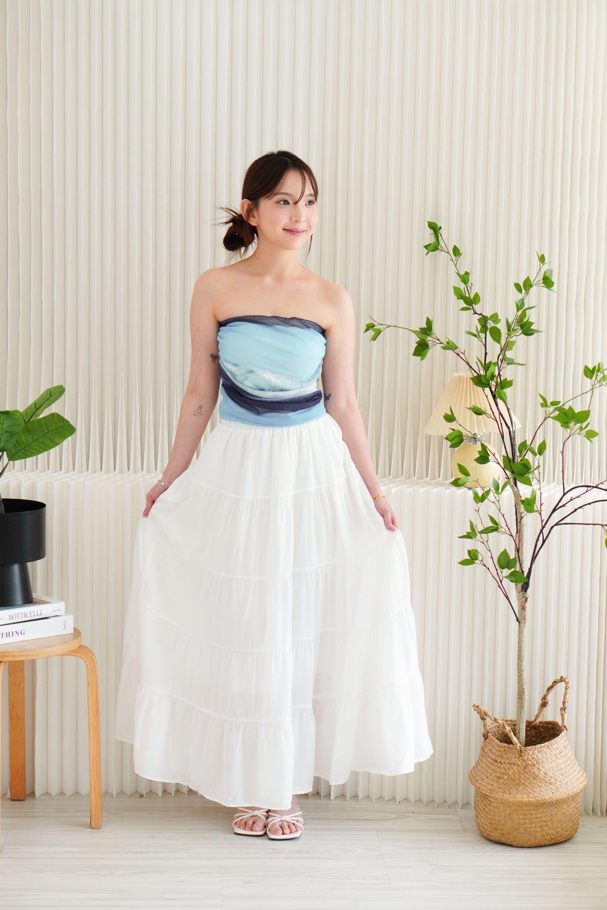 Milos Painting Ombre Mesh Padded Tube Top in Blue