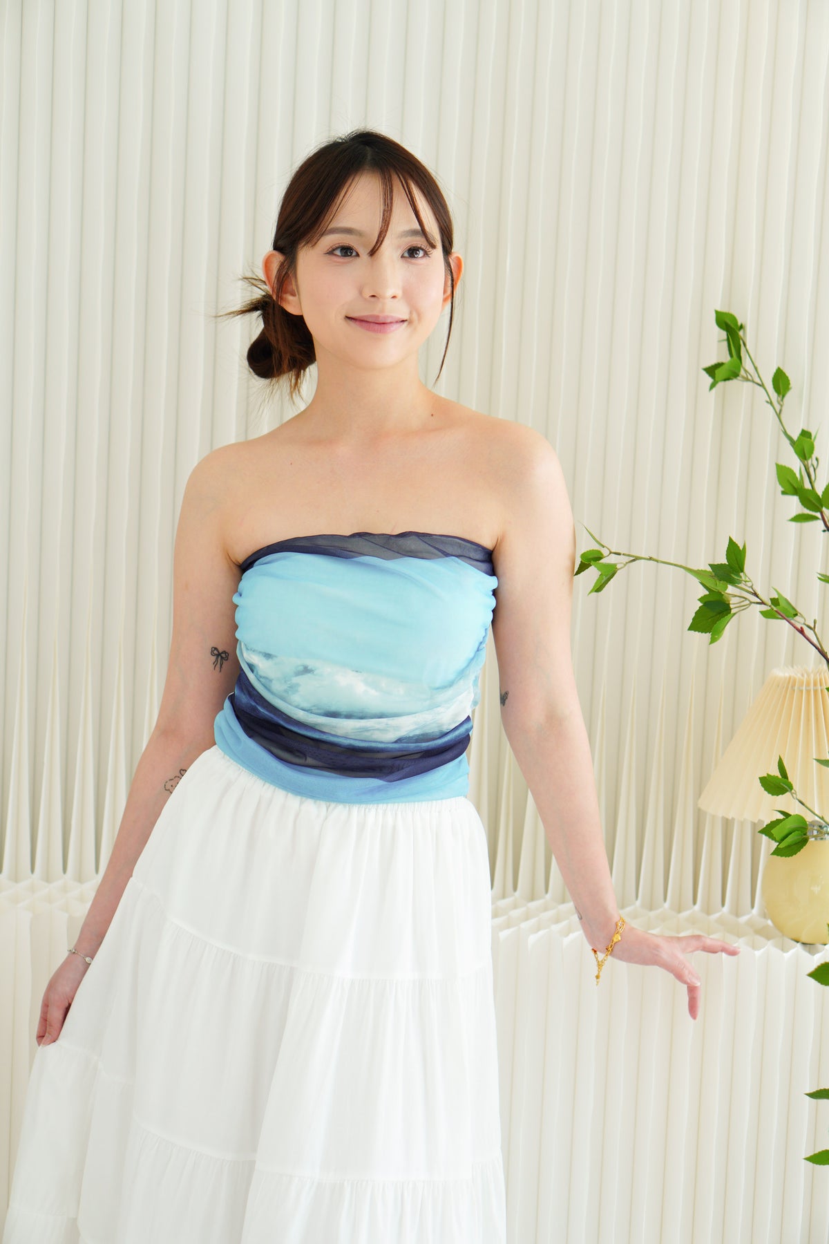 Milos Painting Ombre Mesh Padded Tube Top in Blue