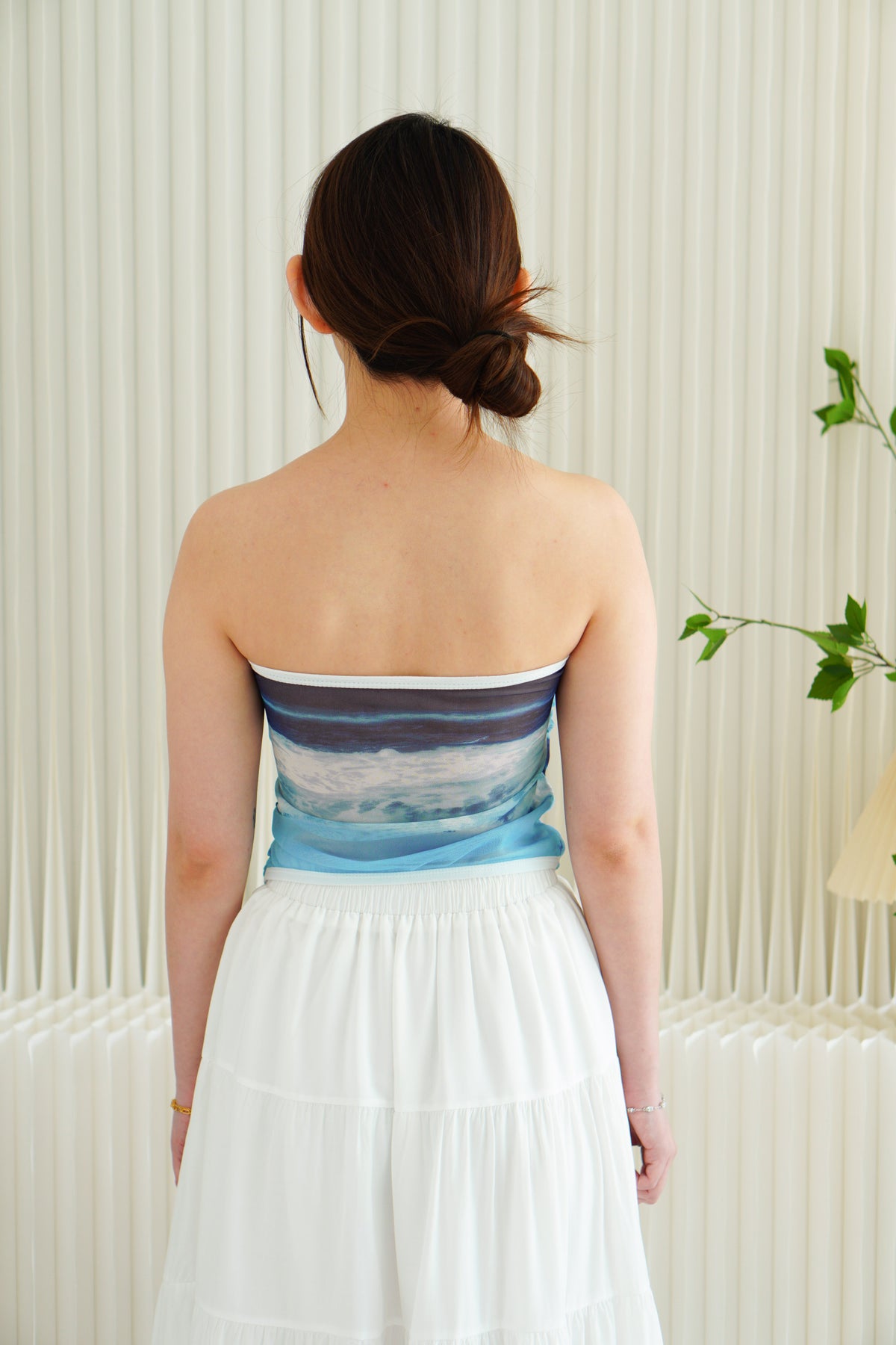 Milos Painting Ombre Mesh Padded Tube Top in Blue