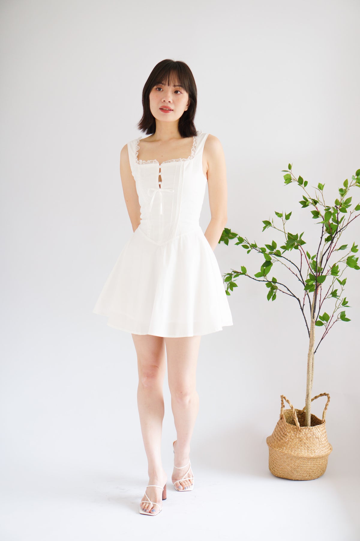 Maisie A-Line Corset Mini Dress in White