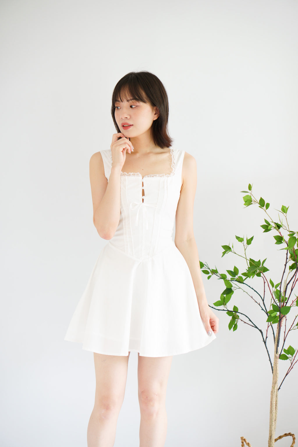 Maisie A-Line Corset Mini Dress in White