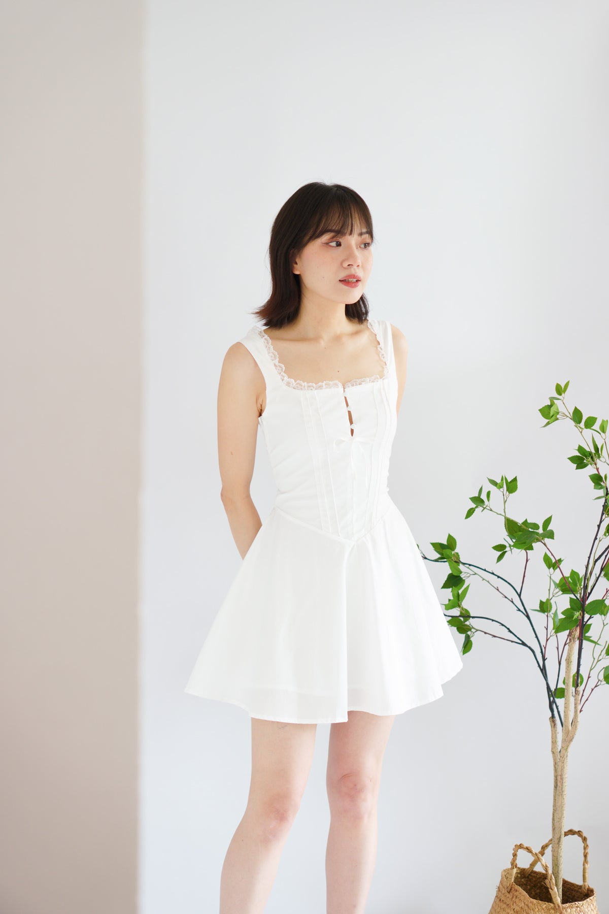 Maisie A-Line Corset Mini Dress in White