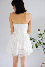 Marilyn Eyelet Lace Halter Mini Dropwaist Dress in White
