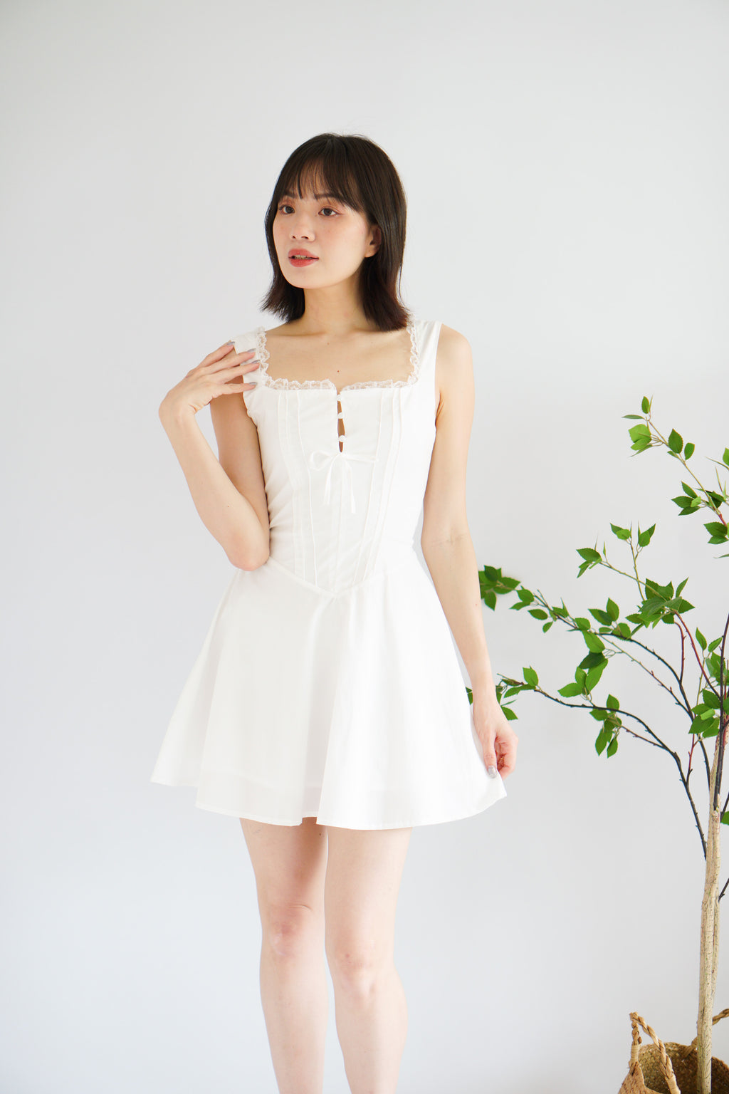 Maisie A-Line Corset Mini Dress in White