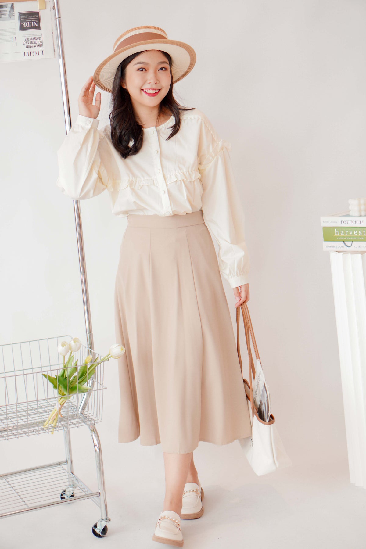 Ru A-Line Midi Skirt in Khaki