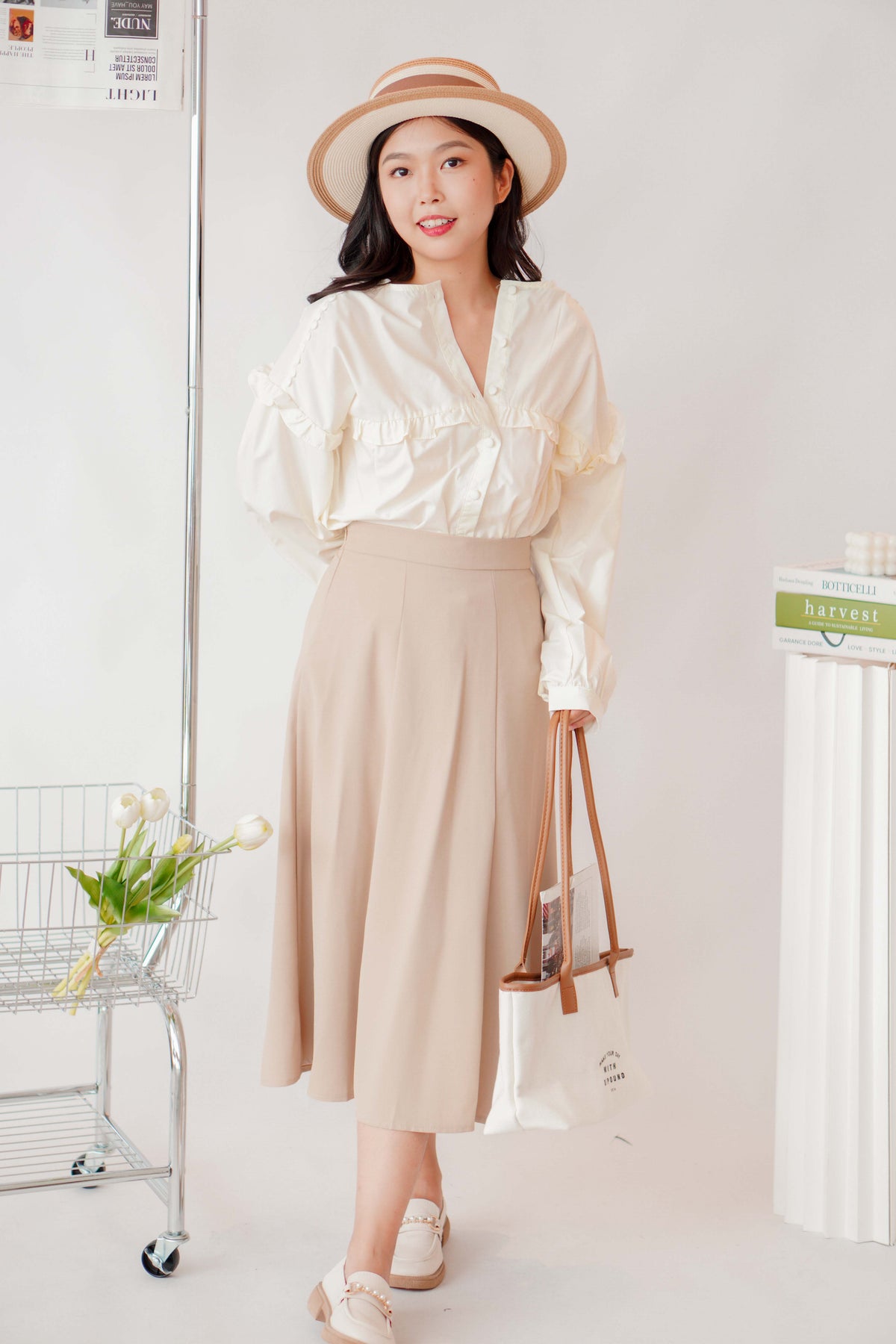 Ru A-Line Midi Skirt in Khaki