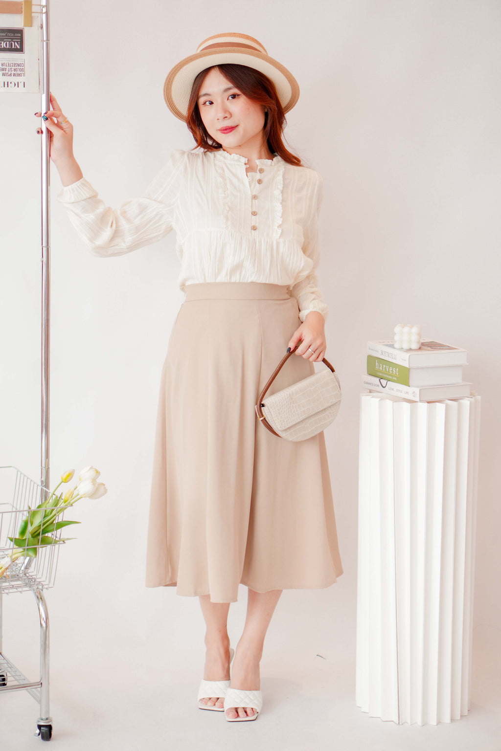 Ru A-Line Midi Skirt in Khaki