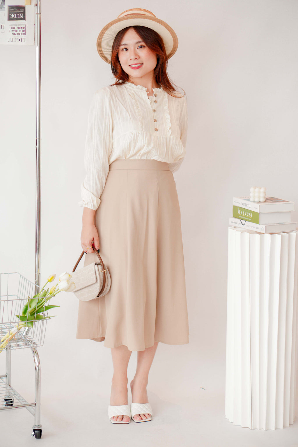 Ru A-Line Midi Skirt in Khaki
