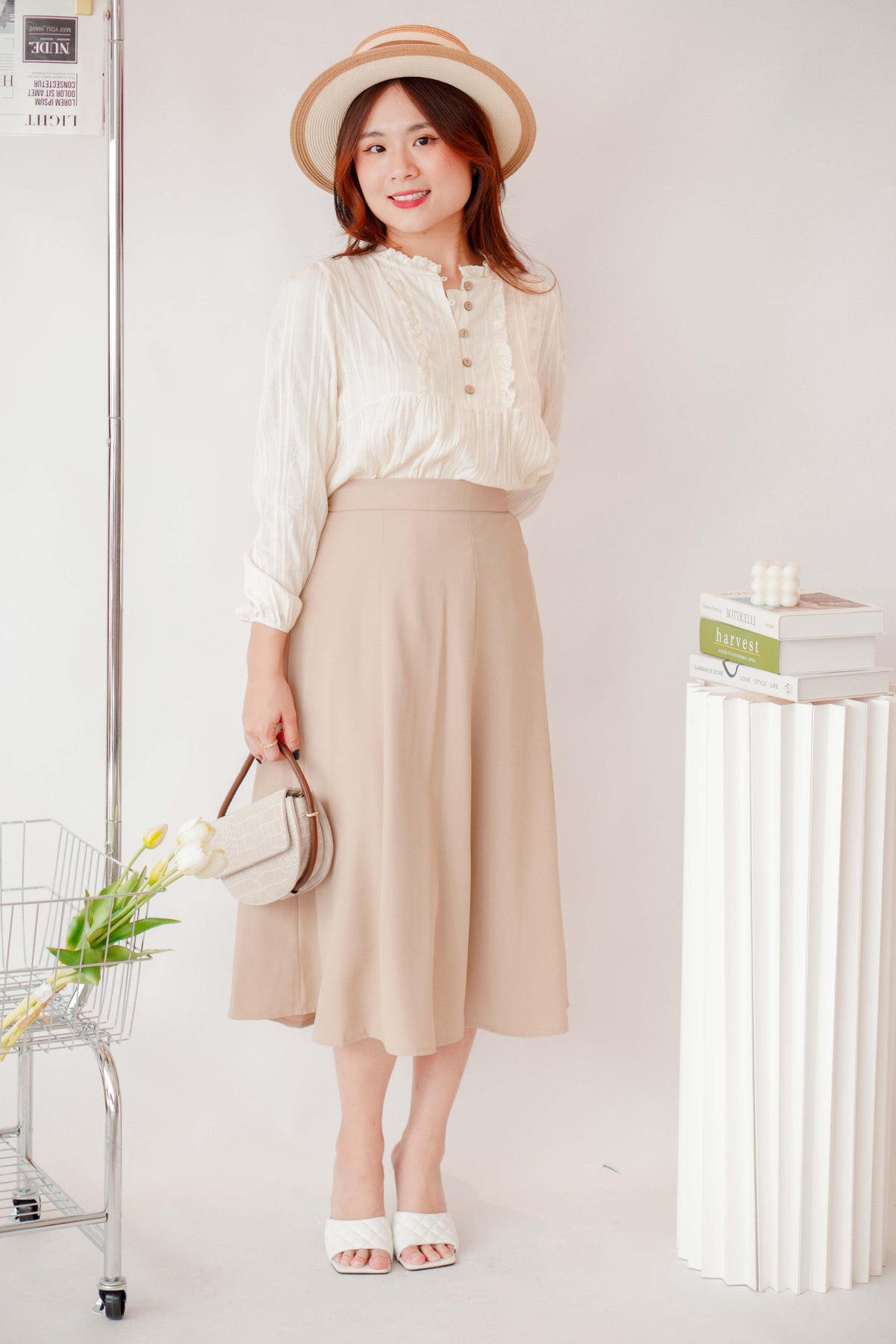 Ru A-Line Midi Skirt in Khaki