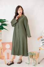 (BACKORDER) Anra Button Down Shirt Dress in Dark Green
