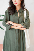 (BACKORDER) Anra Button Down Shirt Dress in Dark Green