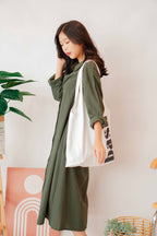 (BACKORDER) Anra Button Down Shirt Dress in Dark Green