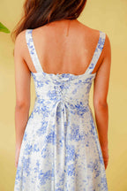 Georgia Corset Maxi Floral A-line Dress in Blue & White