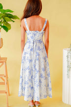 Georgia Corset Maxi Floral A-line Dress in Blue & White