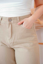 Warm Toffee Wide Legged Jeans in Khaki