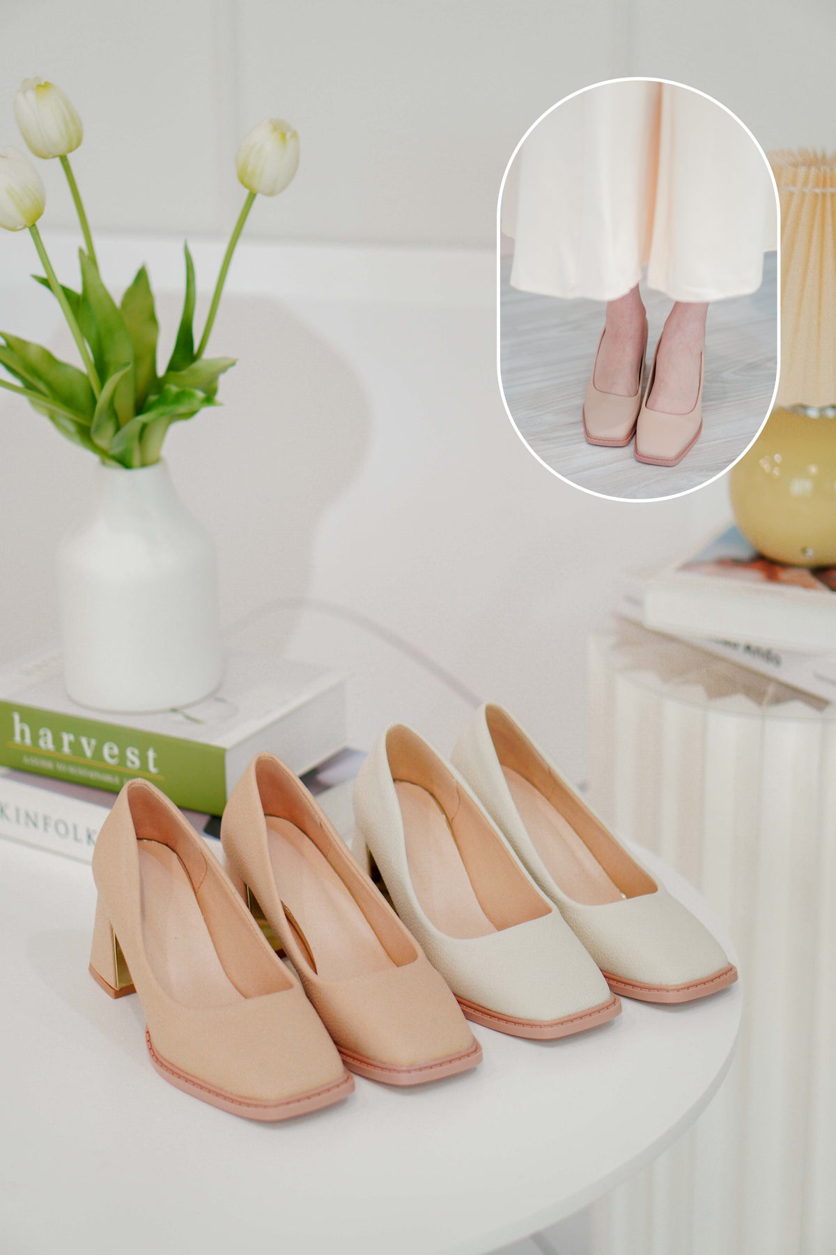 Classic Square Toe Block Heel Pumps