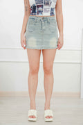 Rebellion Mini Denim Skirt in Faded Blue