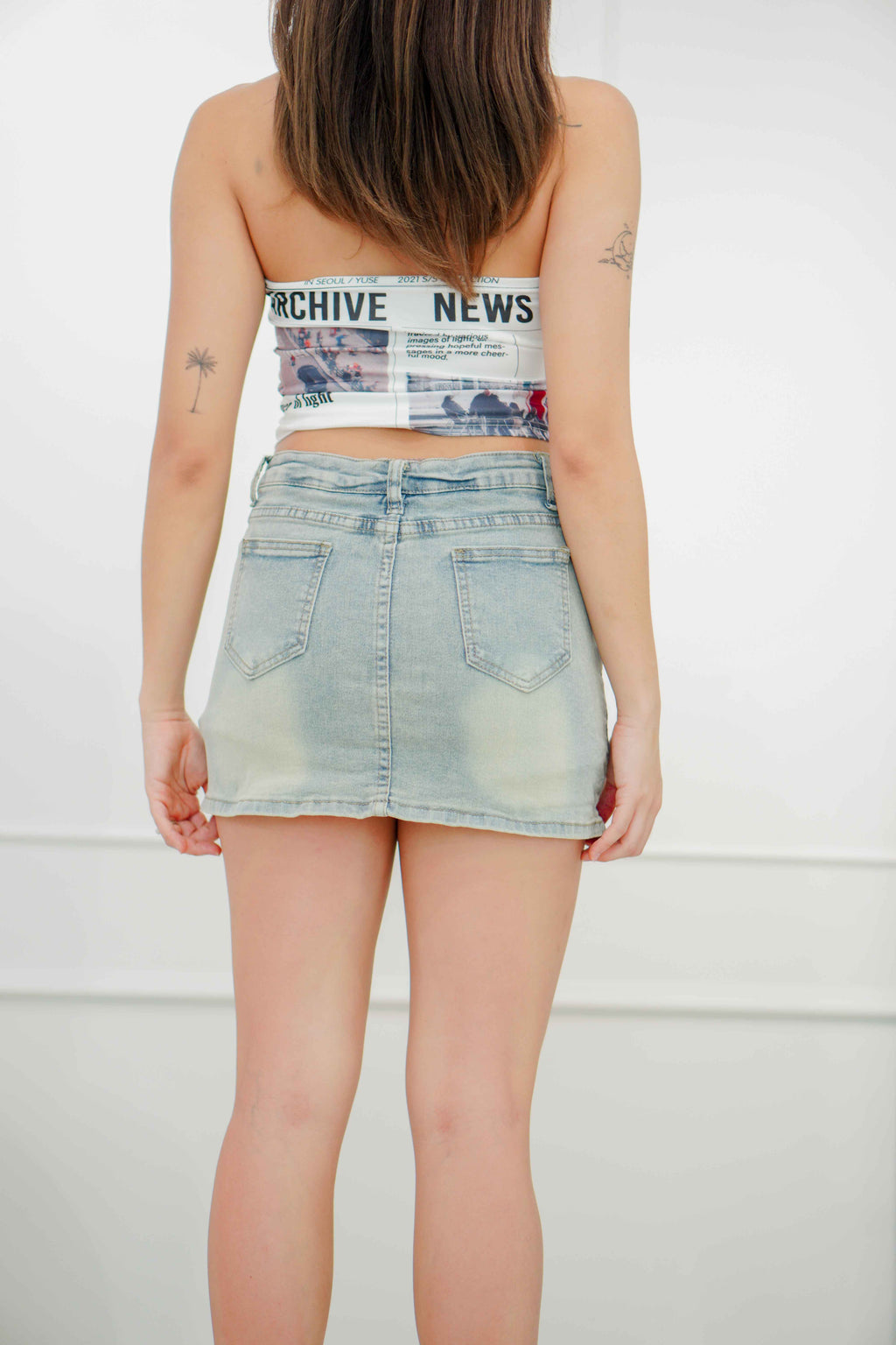 Rebellion Mini Denim Skirt in Faded Blue