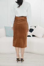 Carter Corduroy Bodycon Skirt in Brown