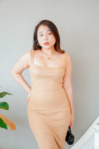 Finest Hour Square Neck Maxi Bodycon Dress in Nude