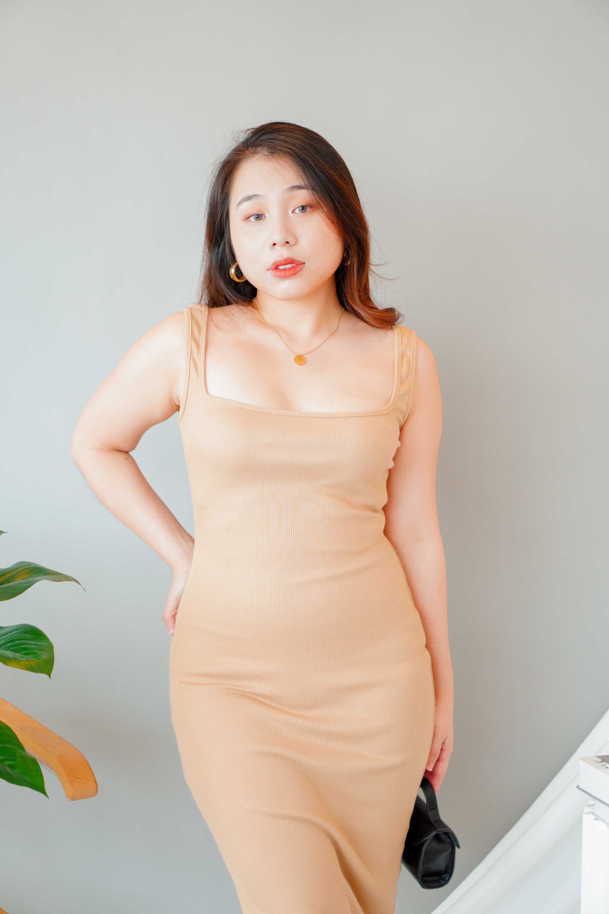 Finest Hour Square Neck Maxi Bodycon Dress in Nude