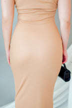 Finest Hour Square Neck Maxi Bodycon Dress in Nude