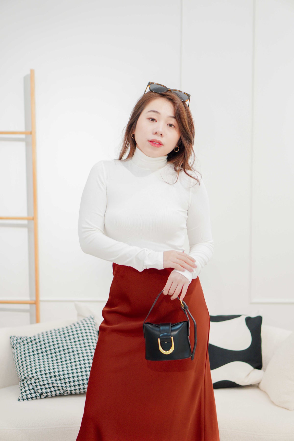 Bren High Neck Long Sleeve Top in White