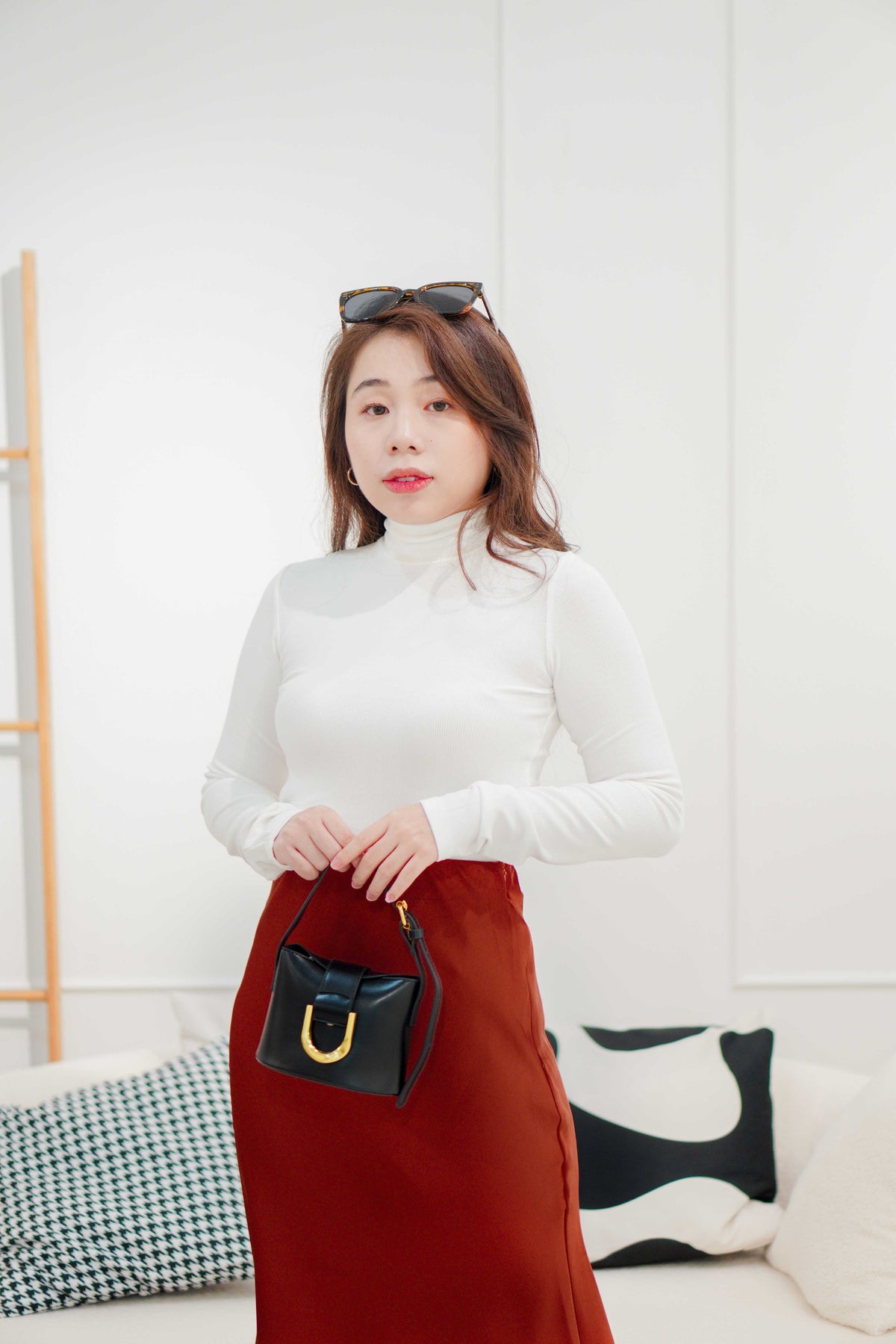 Bren High Neck Long Sleeve Top in White