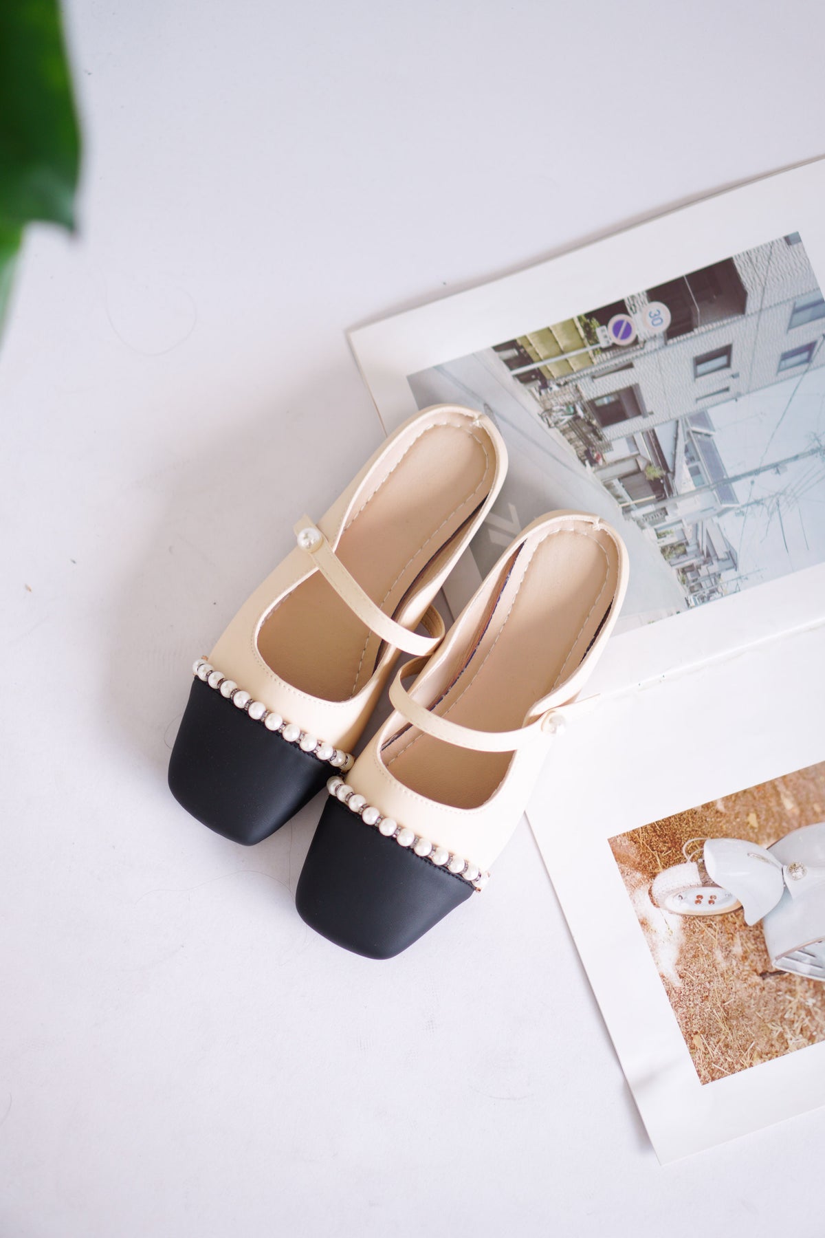 Aurie Pearl Mary Jane Flats in Cream