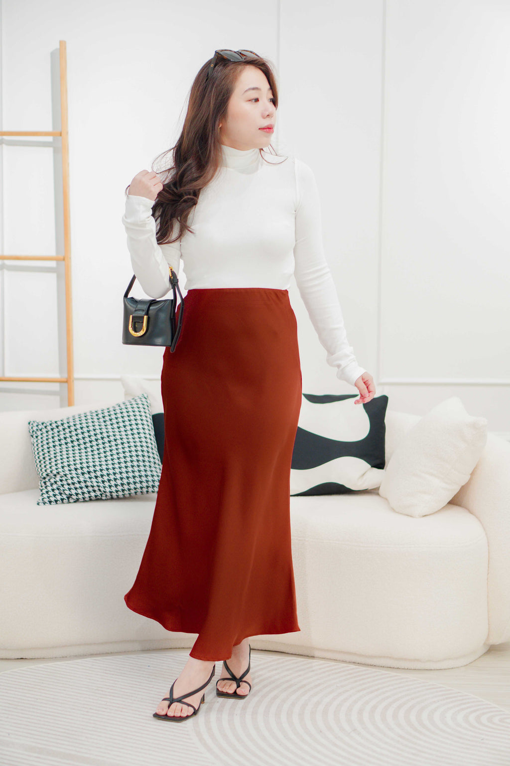 Bren High Neck Long Sleeve Top in White