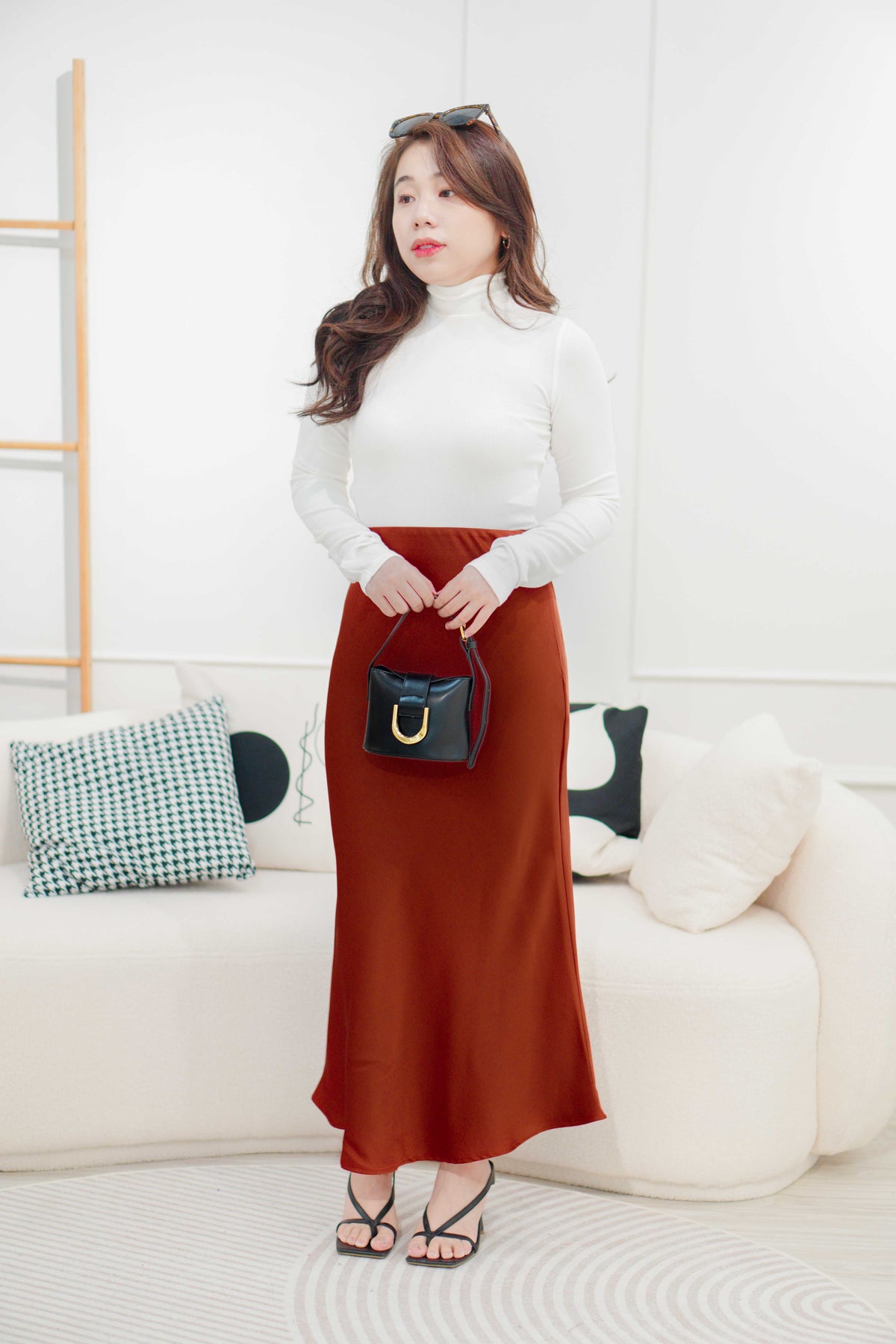 Bren High Neck Long Sleeve Top in White