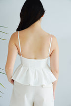 Olia Peplum Pleated Top in White